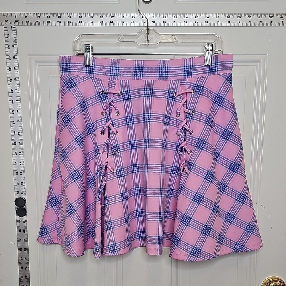 Hot Topic Pink and Blue Plaid Skater Skirt